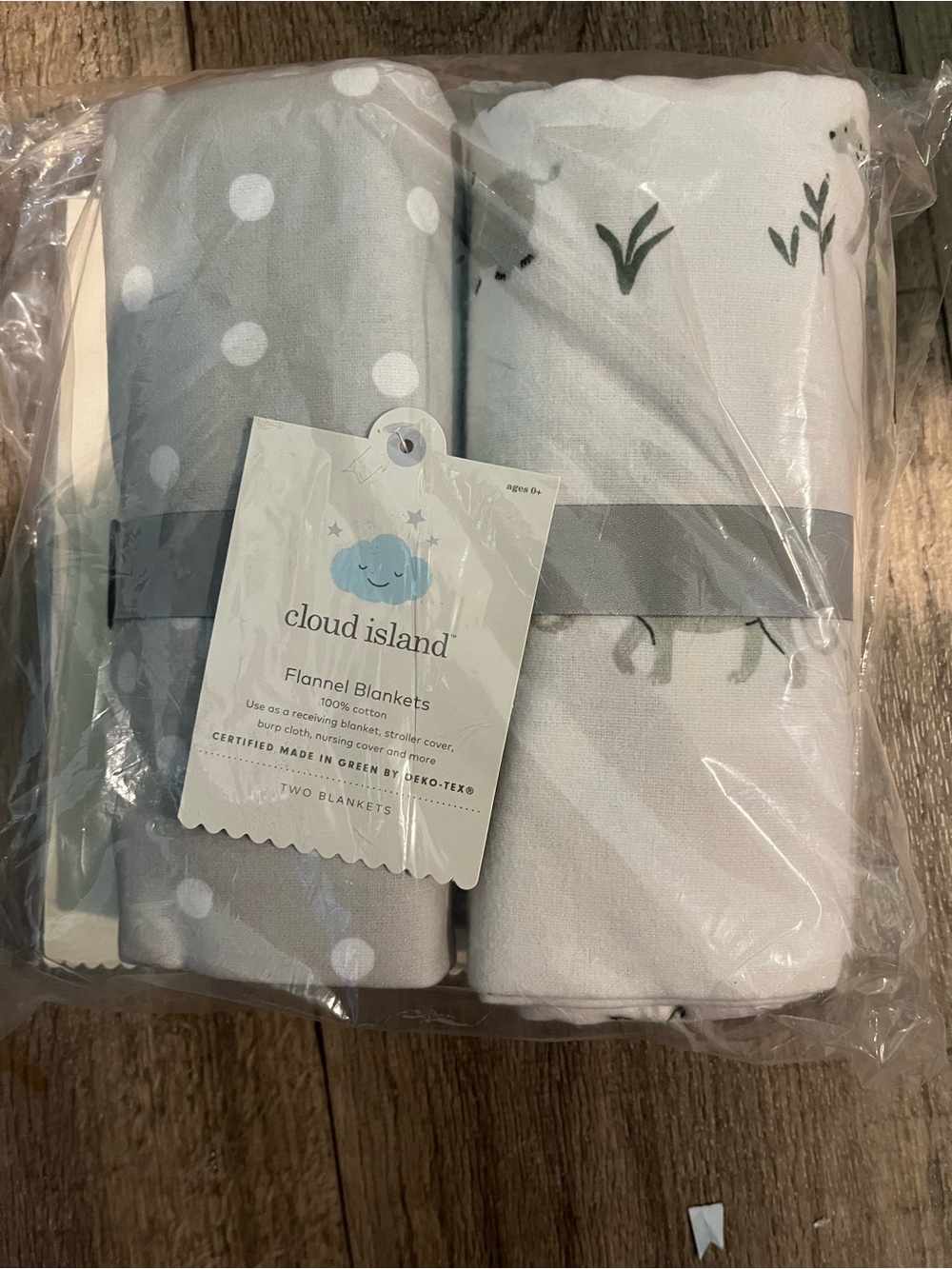 cloud island Gray & White Flannel Baby Blanket Set
